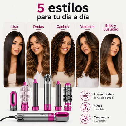 Cepillo Secador 5 en 1 Cerámico — Seca, Alisa y Riza sin Dañar tu Cabello