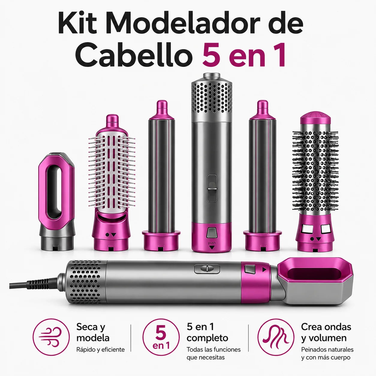 Cepillo Secador 5 en 1 Cerámico — Seca, Alisa y Riza sin Dañar tu Cabello
